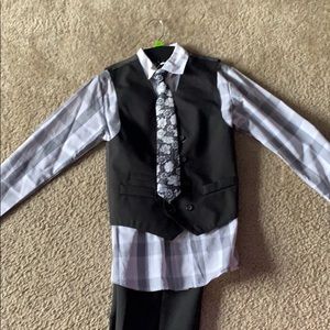 Suit with vest, shirt, and pants